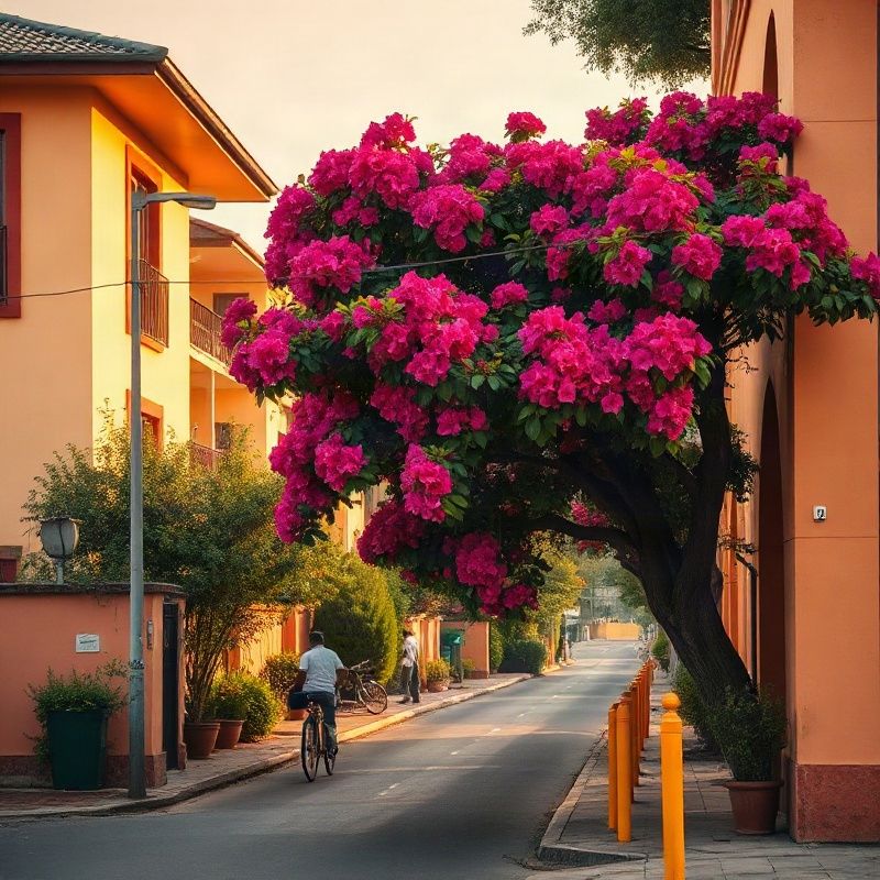 Bougainvillea in bloom along a Nyali Road street scene in Mombasa